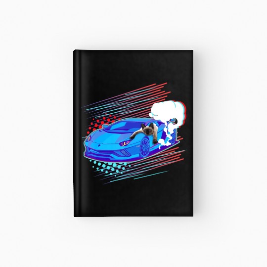 Funny Cat Racing Car Graphic Hardcover Journal