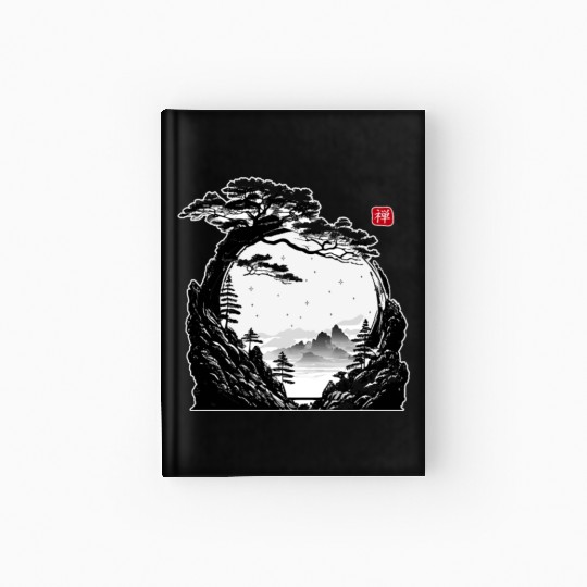 Japanese Zen Circle Landscape Buddhism Bonsai Tree Hardcover Journal