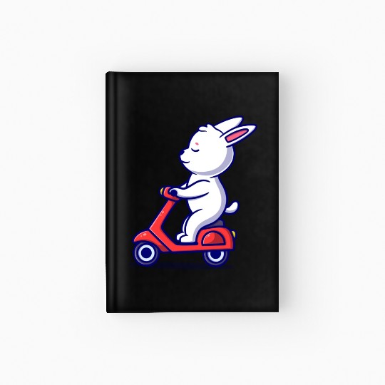 Cute bunny riding scooter icon illustration Hardcover Journal