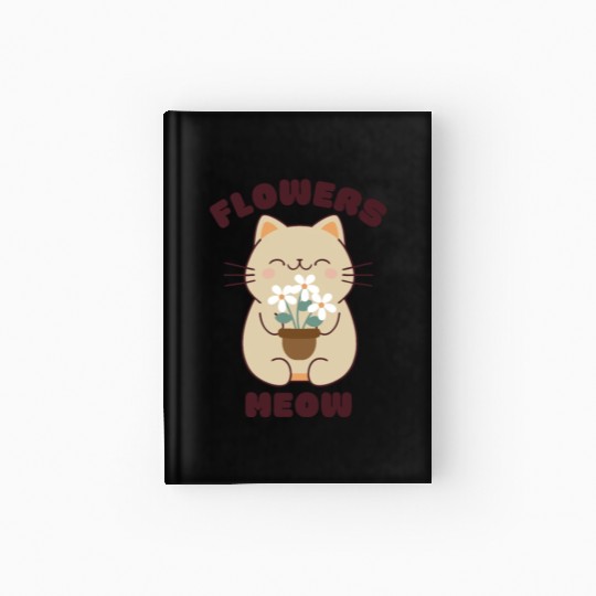 Kawaii cat and flowers, meow! Hardcover Journal