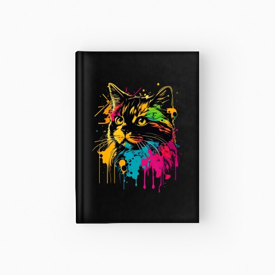 realistic cat meow outline wpap colorful Hardcover Journal