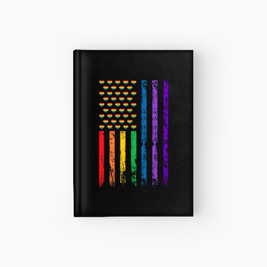 American Flag Rainbow Heart Decor LGBT Pride Month Hardcover Journal