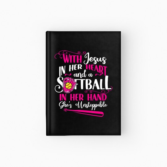 Jesus In Her Heart Softball Hand Funny Pitcher Fo Hardcover Journal