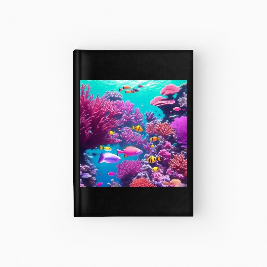 Viral magenta coral reef with tropical fish Hardcover Journal