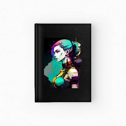 Bold and Beautiful Cyberpunk Girl with Teal Hair Hardcover Journal