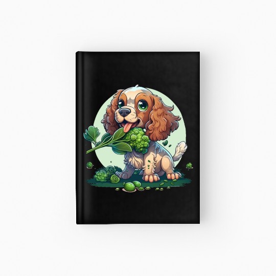 Cute dog eats green broccoli vegetables Hardcover Journal