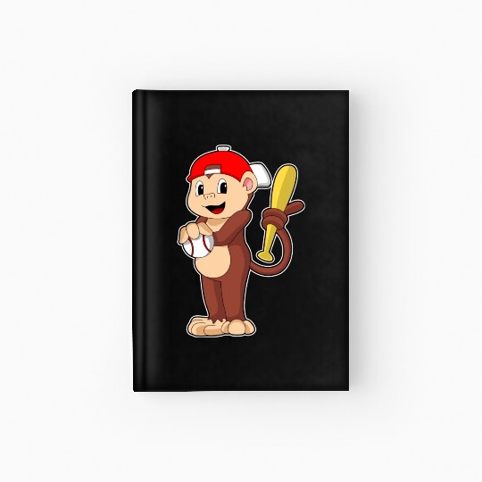 Monkey At Baseball With Baseball Bat Hardcover Journal