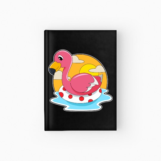Flamingo At Swimming With Lifebuoy Hardcover Journal