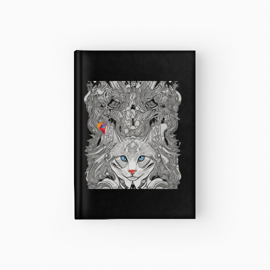 Psychedelic cat with bird Hardcover Journal