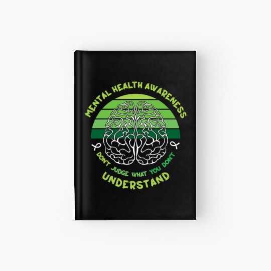 May Green Mental Health Awareness Month Brain Hardcover Journal