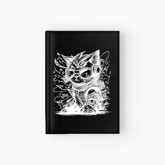 Little Cool Space Cat Splash Tattoo Style Hardcover Journal