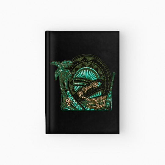 Big Island Outrigger Canoe Tribal Halftone Edges Hardcover Journal
