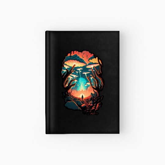 Psychedelic Forest Surreal Wanderer Mushrooms Hardcover Journal