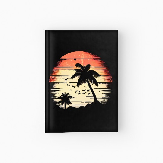 Vintage Retro Sunset Watercolor Beach Vacation 3 Hardcover Journal