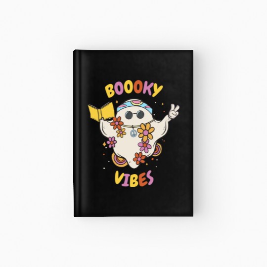 Reading Teacher Halloween Groovy Floral Ghost Hardcover Journal