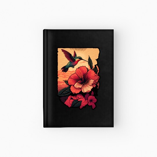 Hummingbird flies over hibiscus flower Tropical Hardcover Journal