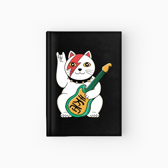 Lucky Cat Guitar Guitarist Hardcover Journal