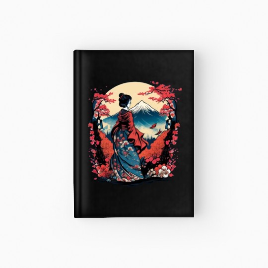 Mount Fuji Fujisan Fujiyama Floral Geisha Hardcover Journal