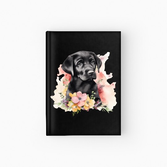 Black Lab Dog Watercolor Floral Hardcover Journal