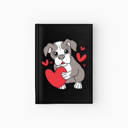 Cute Heart Puppy Boston Terrier Dog Hardcover Journal
