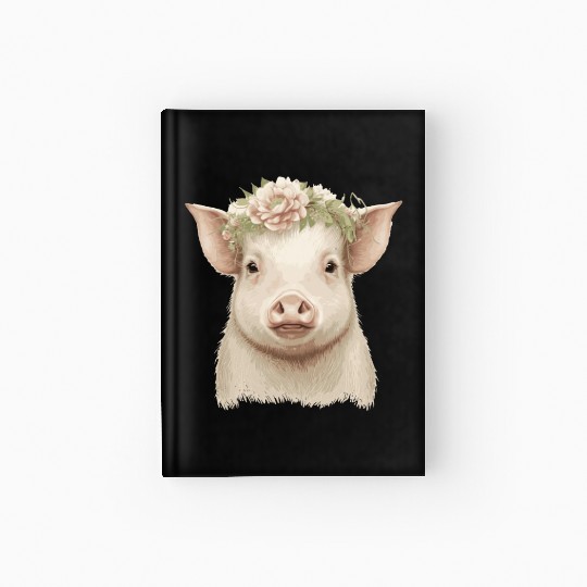 Piglet Flower Crown Pig Baby Floral Farm Animal Pe Hardcover Journal