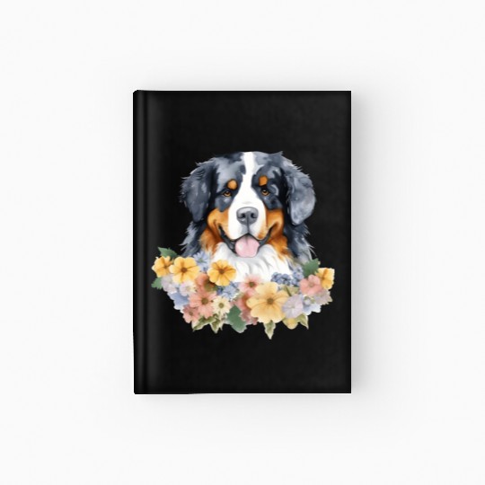 Bernese Mountain Dog Watercolor Floral Hardcover Journal
