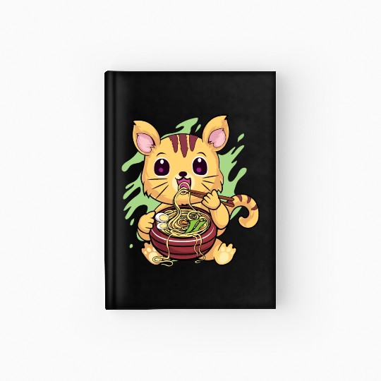 Kawaii Cat Eating Ramen Hardcover Journal
