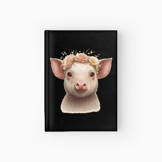 Cute Piglet Flower Crown Baby Pig Floral Farm Anim Hardcover Journal