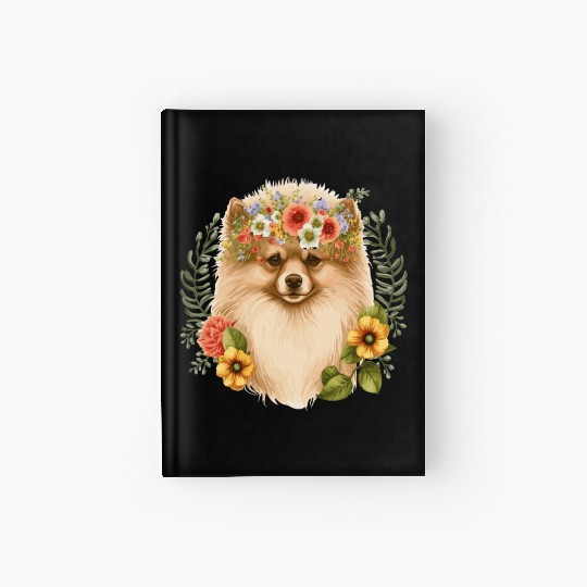 Cute Pomeranian Pom Flower Crown Pet Dog Breed Flo Hardcover Journal