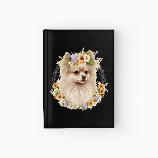 Cute Pomeranian Pom Flower Crown Pet Dog Breed Flo Hardcover Journal