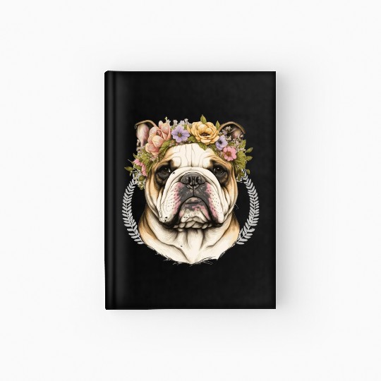 Cute Bulldog Flower Crown Pet Dog Floral Puppy Hardcover Journal