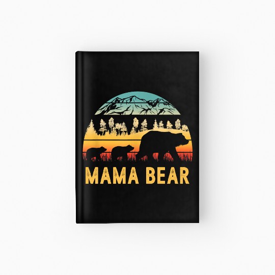 Mama Bear with 2 Cubs Retro Mountains Mother's day Hardcover Journal