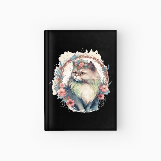 Cute Persian Cat Flower Crown Cats Pet Kitten Hardcover Journal