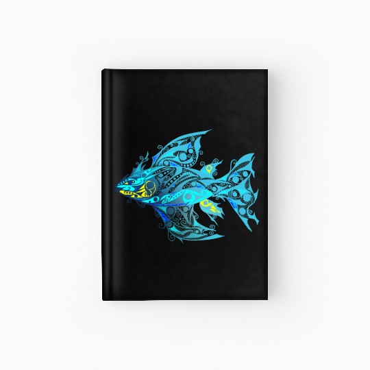 Blue T Tattoo Fish music yellow Hardcover Journal