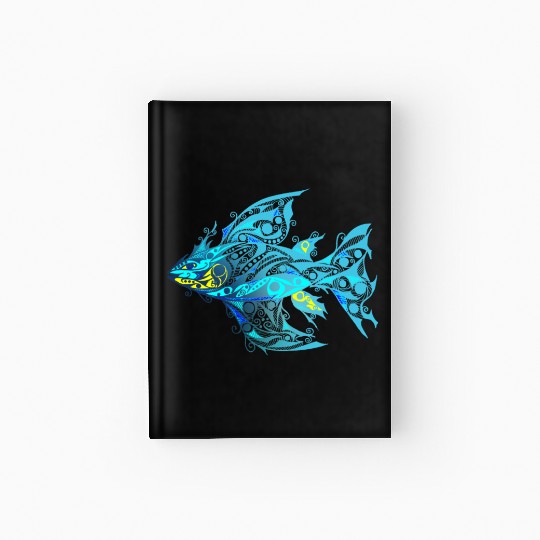 Blue T Tattoo Fish music yellow Hardcover Journal