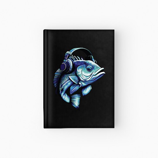 fish with headphones Hardcover Journal