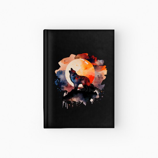 Wolf Howling at Moon Watercolor Hardcover Journal