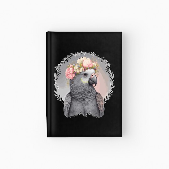 Cute African Gray Parrot Bird Flower Crown Pet Bir Hardcover Journal