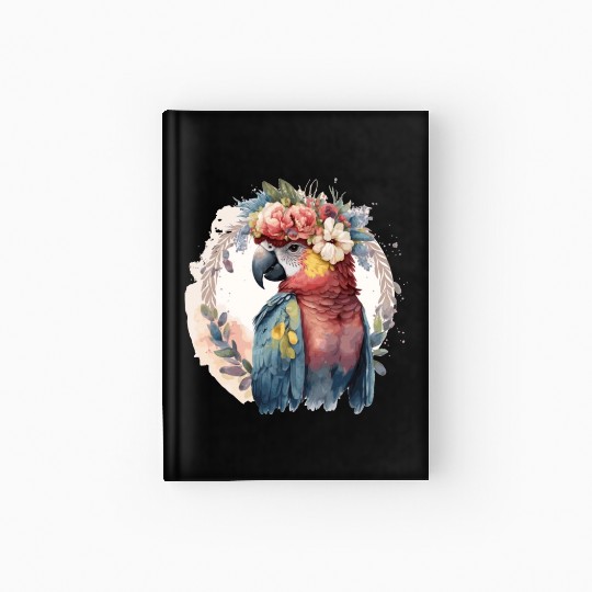 Watercolor Parrot Macaw Bird Flower Crown Pet Bird Hardcover Journal