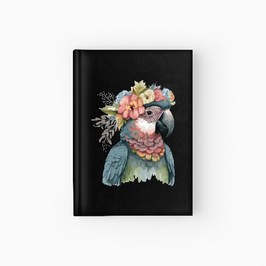 Cute Parrot Macaw Bird Flower Crown Pet Birds Hardcover Journal