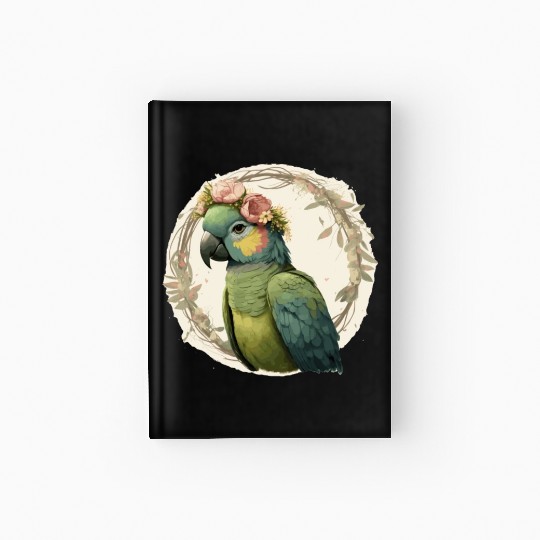 Watercolor Parrot Hahn's Macaw Bird Flower Crown P Hardcover Journal