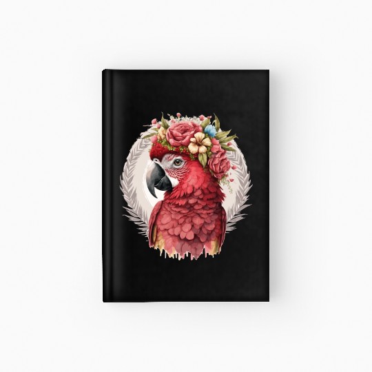 Scarlet Macaw Parrot Watercolor Bird Flower Crown Hardcover Journal