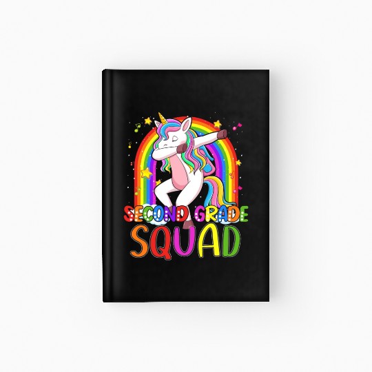 2nd Grade Squad Dabbing Unicorn Rainbow Back Hardcover Journal