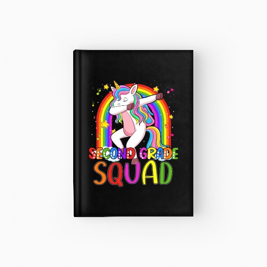 2nd Grade Squad Dabbing Unicorn Rainbow Back Hardcover Journal
