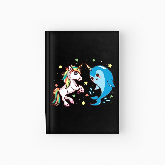 Cute Funny Horned Narwhal And Unicorn Friends Hardcover Journal
