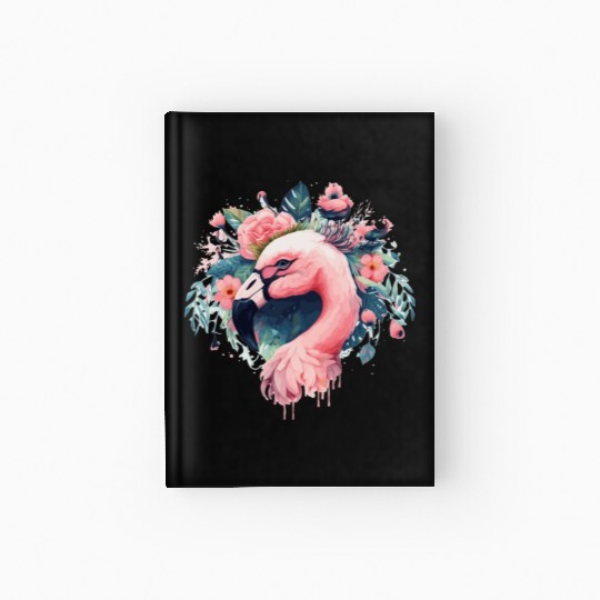 Cute Pink Flamingo Tropical Bird Flower Crown Flor Hardcover Journal