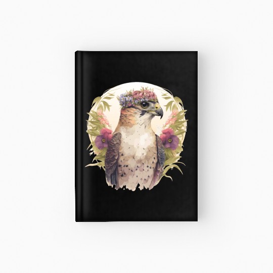 Watercolor Falcon Birds Of Prey Flower Crown Flora Hardcover Journal