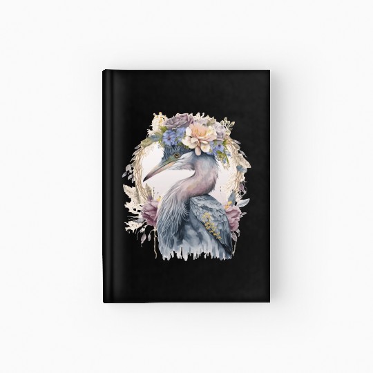 Watercolor Heron Freshwater Bird Watching Flower C Hardcover Journal