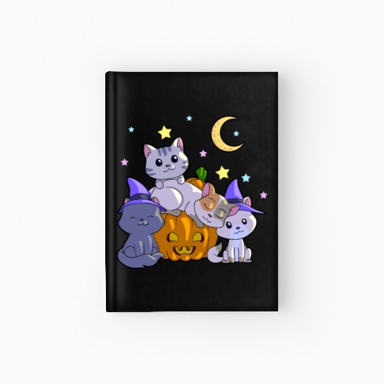 Halloween Cats Pumpkin Witch Anime Cat Lover Hardcover Journal