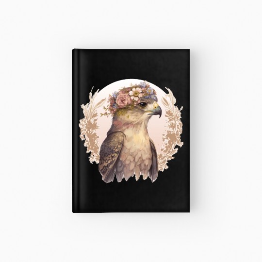 Watercolor Hawk Bird Of Prey Flower Crown Floral B Hardcover Journal